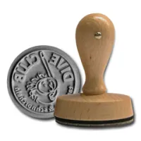 Runder Holzstempel mit einem Durchmesser von 60 mm.