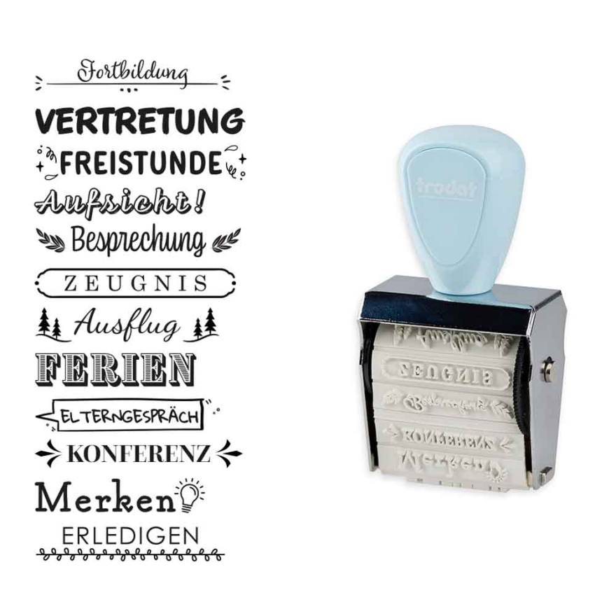 trodat® Creative Mini + Kissen Set - Schulplaner (Pastell Blau)