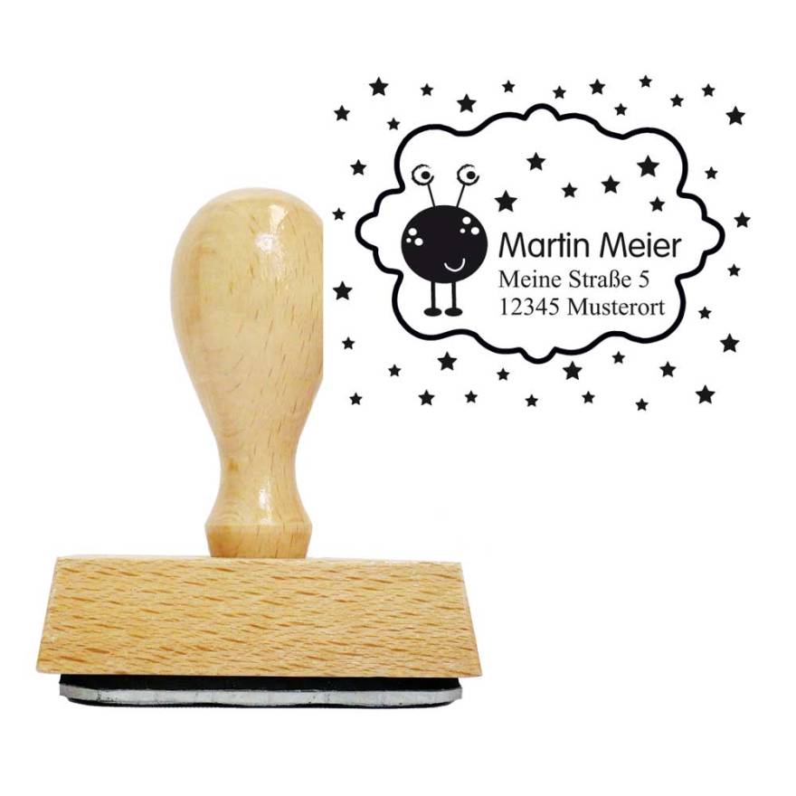 Timbro in legno inizio scuola Alieno