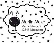 Vorschau auf einen Holzstempel zum Thema Schulanfang mit einem Alien-Design.